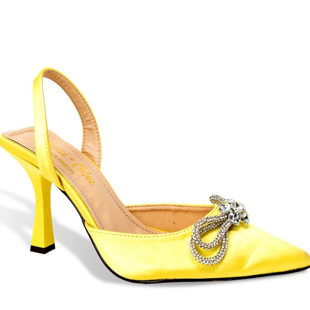 Women’s Rhinestone Bow Slingback Pointed Toe Heel Pumps - Picture 2 of 4